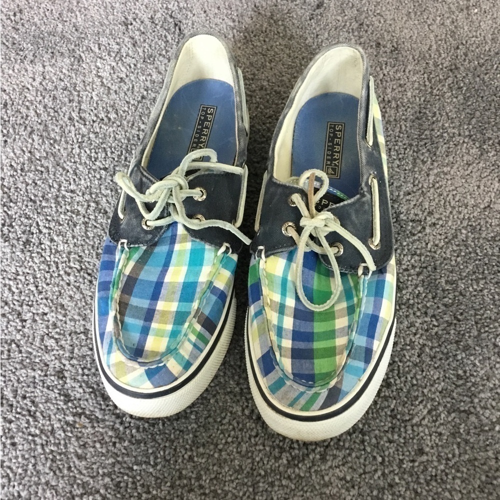 (2) N - Sperry, Womens Blue Plaid Mocassins Size 8